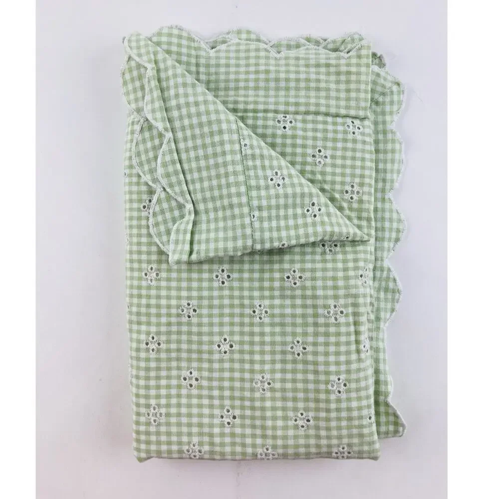 2000 Tommy Hilfiger Green Pillow Cotton Sham Case Dune Road Eyelet Ruffle Plaid